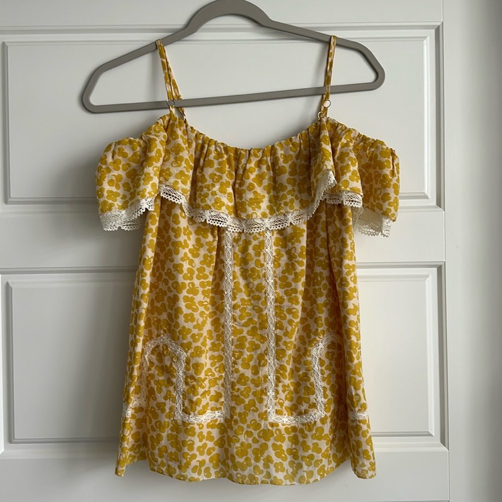 Anthropologie Leifsdottir Silk Crochet lace yellow floral top size 4